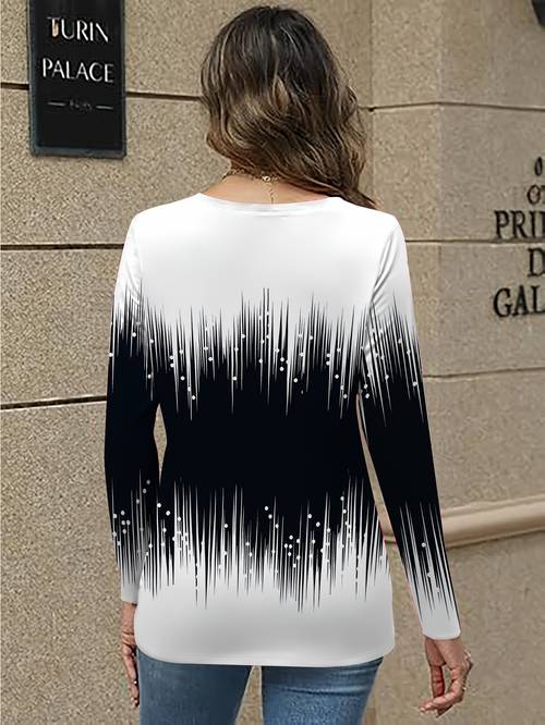 womens v neck gradient blouse long sleeve casual fall winter top with black to white opaque color transition machine washable sweshirt for or semi formal wear