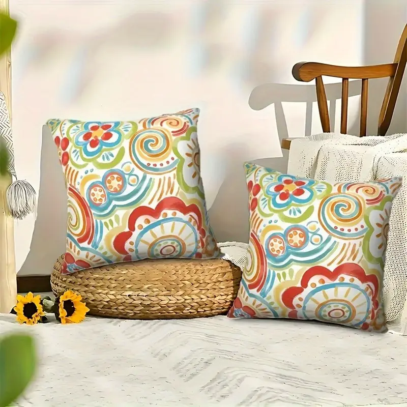 4pcs retro geometric floral print pillow covers double sided 2d printed soft plush cushion covers with zipper closure machine washable multiple sizes for living room bedroom sofa decor decorative pillow covers bedroom accessories accents durable fabric covers 2d flat Product details 8