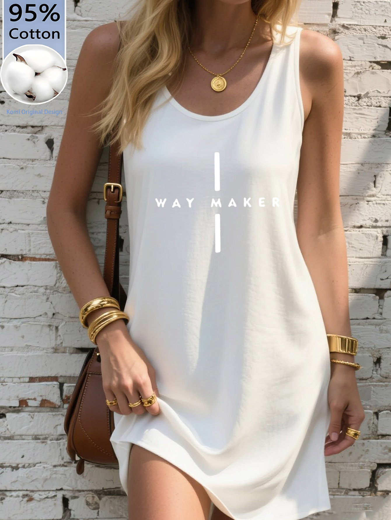95% Fashion Printed Round Neck Tank Dress, Fitted And Comfortable Design *  Summer Casual Wear, Breathable Comfortable Fabric Women'S Sleeveless Dress