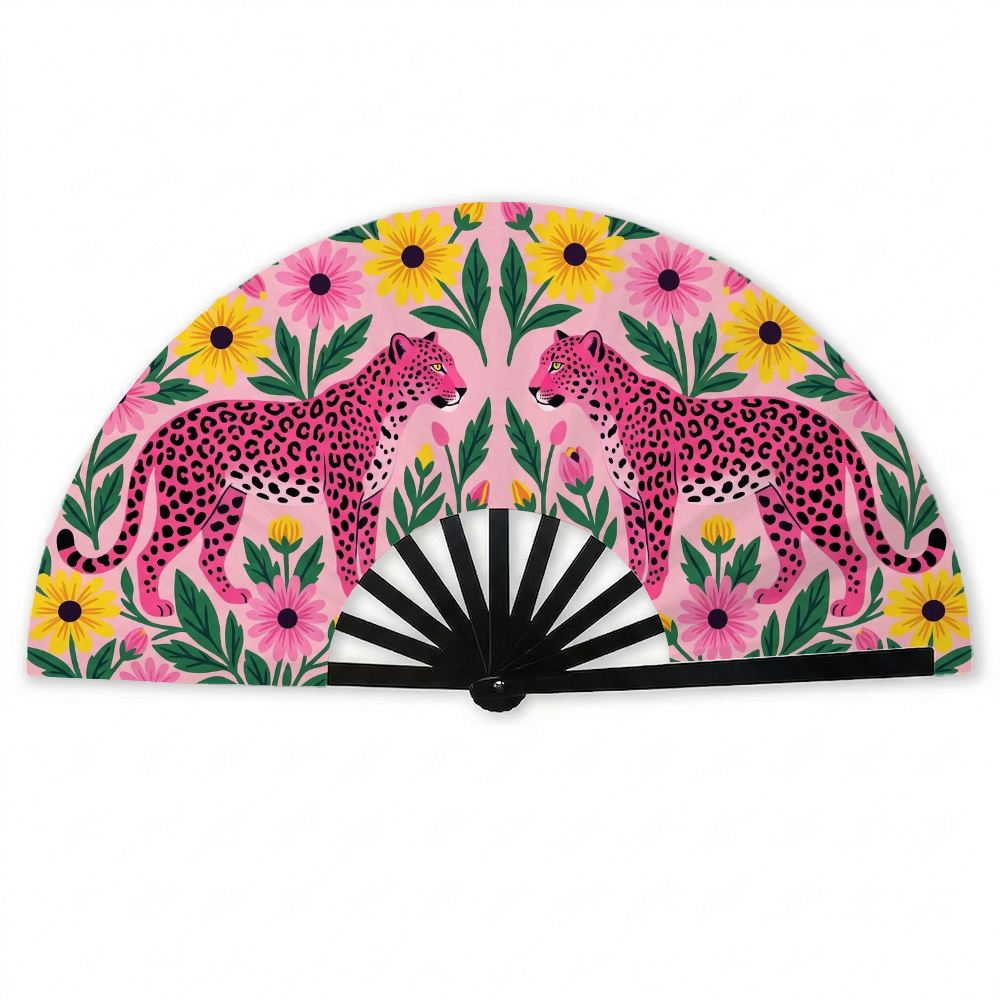 TEMU 1pc Tropical Fashionable Printed Folding Pink And Colorful It's Lightweight And Everyday Use Or Outdoor Activities, Making It A Fashionable