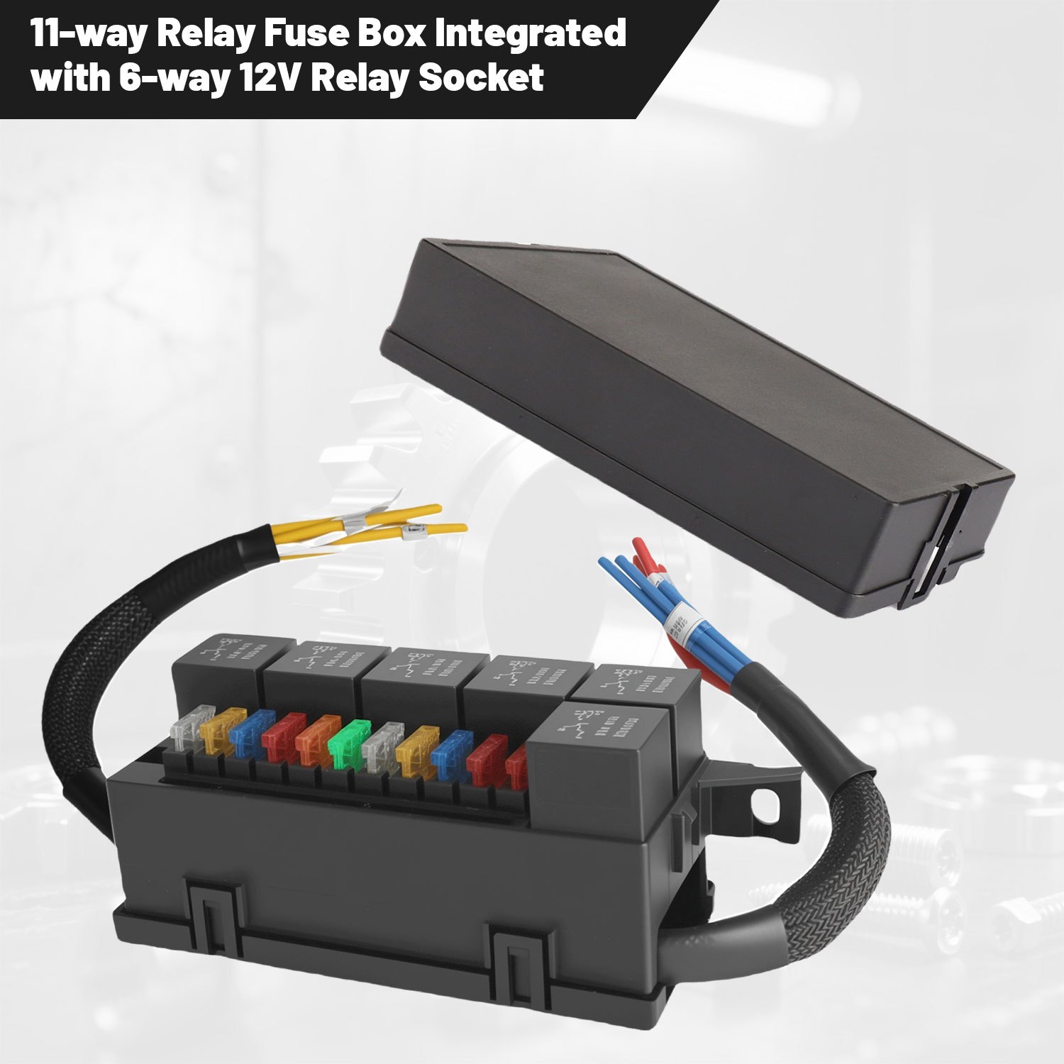 TEMU A 12v Relay Fuse Box Featuring 6 Relays And 11 Atc/ato Blade Fuses, Designed For Automotive And Marine Use, Pre-wired For