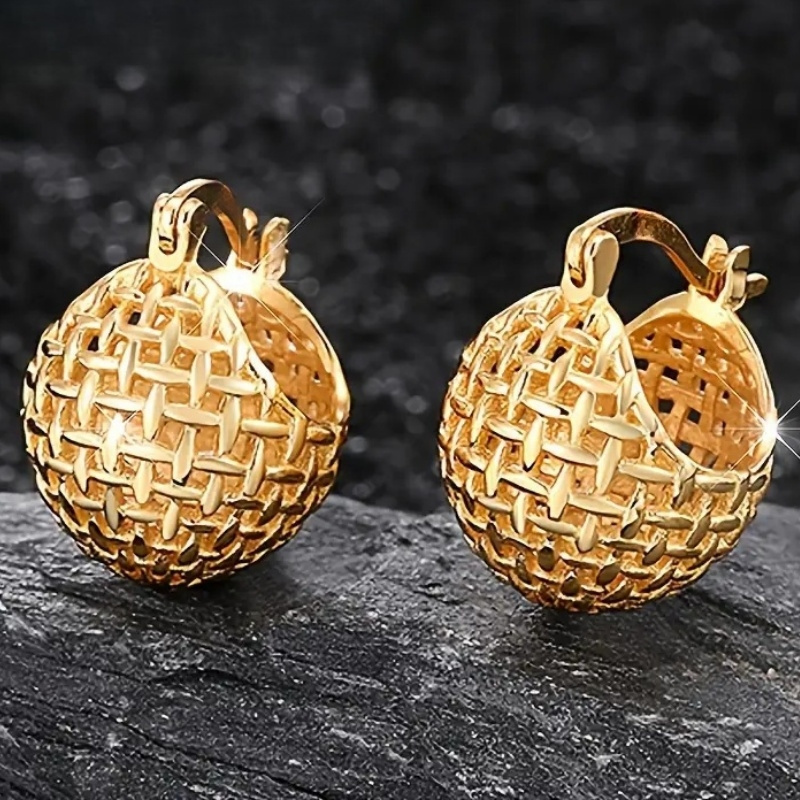 E-shop 1 Paar Kreative Geflochtene Korbohring-Ohrringe – Modische Goldene Ohrringe für Damen, Vintage Schmuck für