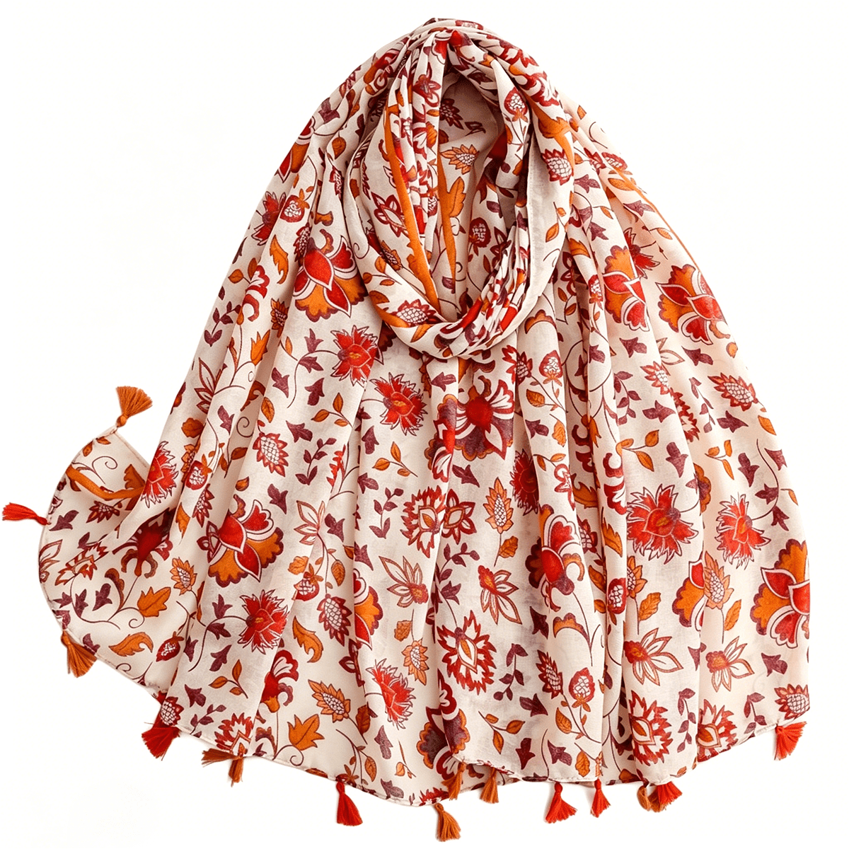 TEMU Women's Large Oversized Beige & Vintage Floral Fringe Scarf Shawl - -friendly Polyester Shawl Suitable For Daily , Outing, Gift For Girlfriend,