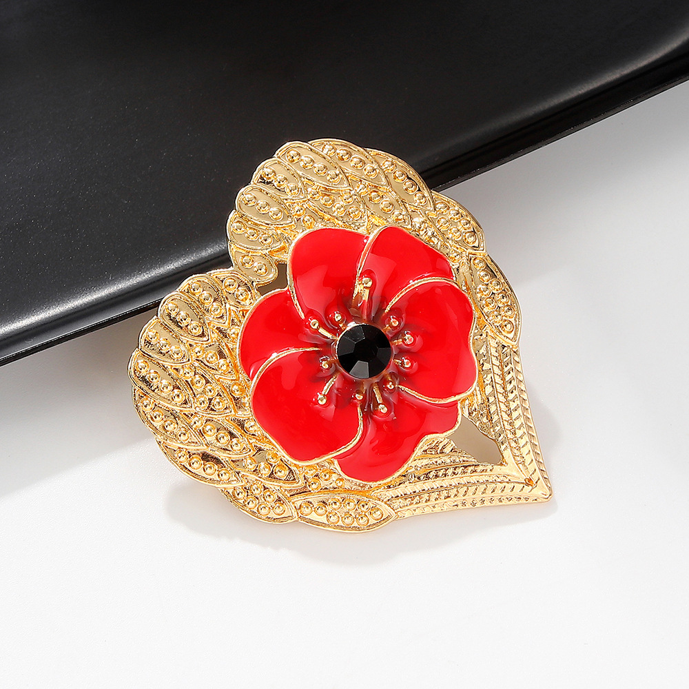 1pc heart shaped poppies brooch 1pc elegant luxury enamel brooch heart shaped poppies with accents novelty irregular   charm enhancing accessory for clothing and hats details 3