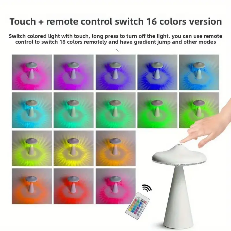 ufo mushroom table lamp modern dimmable desk light with rechargeable battery cute camping atmosphere for bedroom night light for bedside or restaurant decor camping decor modern desk lamp plastic construction desk lamps for bedroo Product details 4