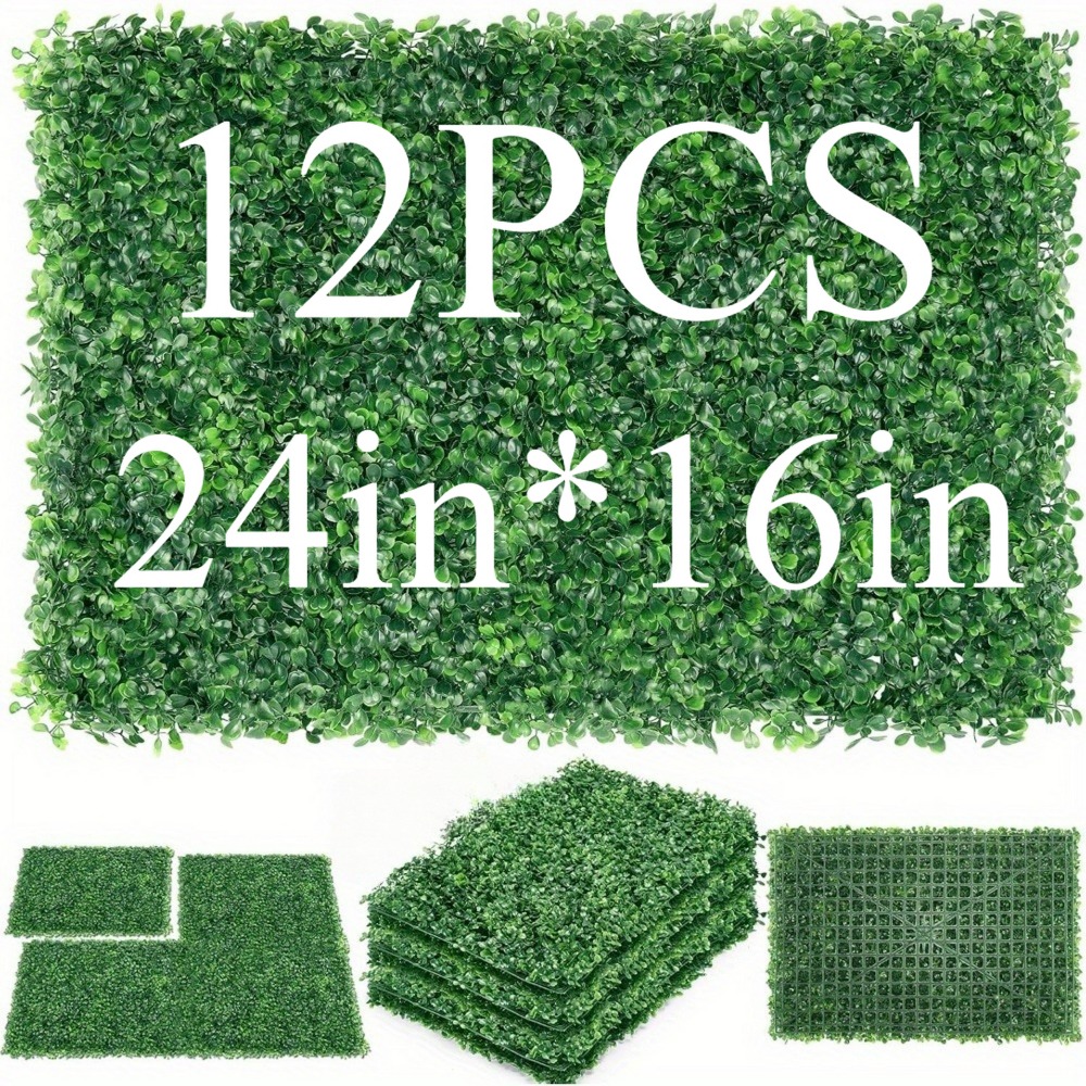 TEMU Ensemble de Mur de Gazon de 32 Pieds Carrés Protégé contre les UV ! 12 Panneaux de Haie en Bois de Buis de 24"x16", Épaisseur de 1,6", Écrans en