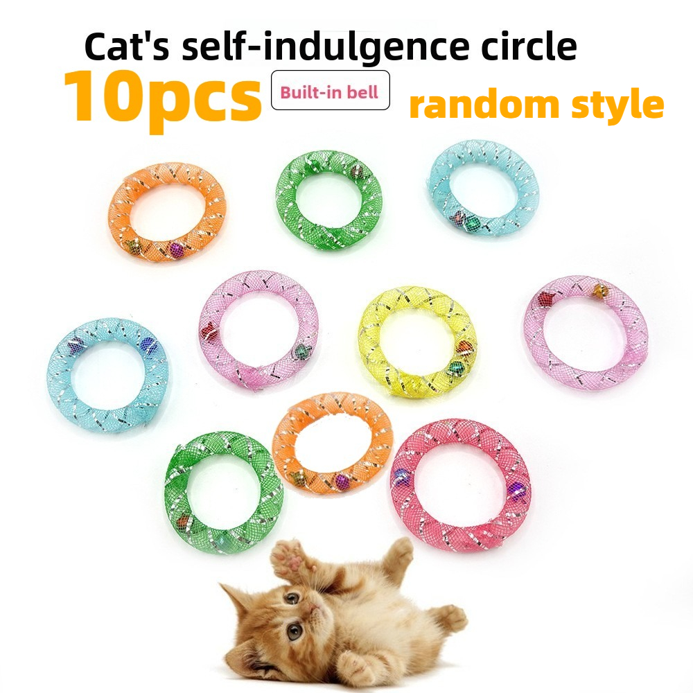 Image of 10pcs Cat Toys - Soft Network Management Cat Self Hi Donut, Bell Self Hi Soothing, Chewing And Teasing Cat Toys, Suitable For All Cats To Play With, Random Styles, Without Battery
