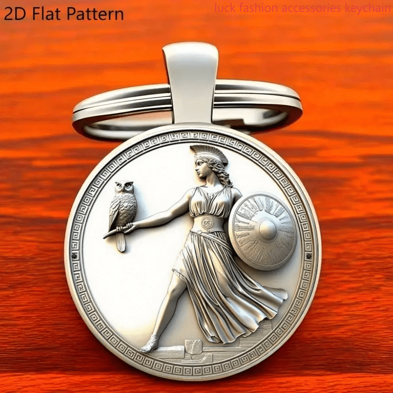 TEMU Radiance Of Wisdom: Silvery Armor With Shield Attracts , Ancient Greek Romantic 2d Image Alloy Keychain Keychain Car Parts Keychain Valuable