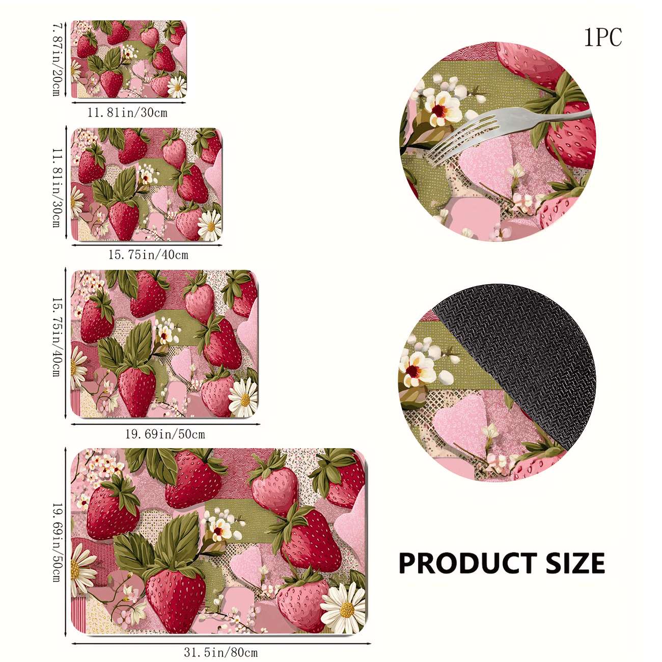 TEMU 1pc Non-slip Absorbent Kitchen Mat With Vintage Strawberry - Base Suitable For Coffee Bars, Sinks, Countertops, Dish Drying Mat Suitable For