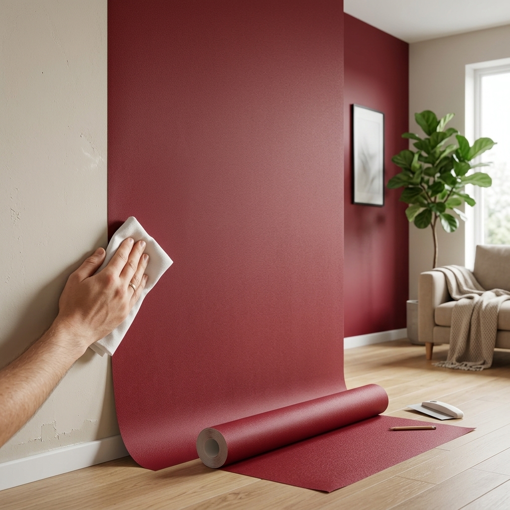 TEMU 1 Rolle Rote Matte Selbstklebende Tapete, Abzieh- und Klebe-Entfernbare Vinylfolie, Geeignet für Küche, Badezimmer, Schreibtisch, Geräte, Möbel,