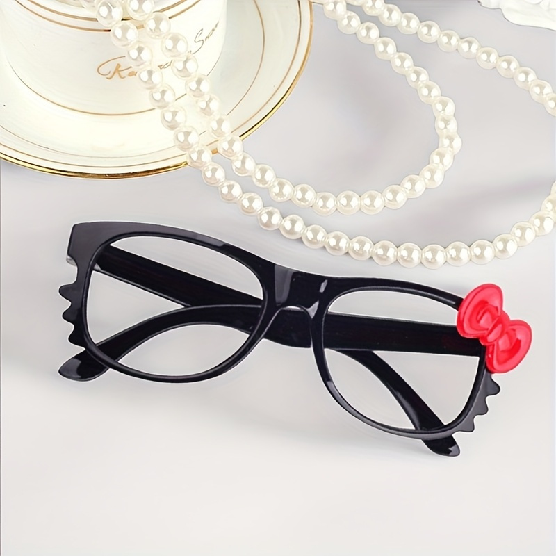 Image of 1pc Cute Cat Bow Glasses Frame - Black, Red, , Abs Resin, Perfect For Photo Props, Daily Wear And Party Accessories