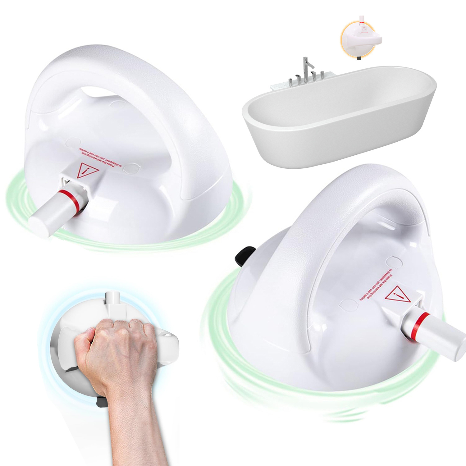 Set Of 2 Bathroom Safety Bars With No Drilling Required - Strong Suction Featuring A Visual Pressure Gauge For Support Of Seniors, Rated For 250lbs