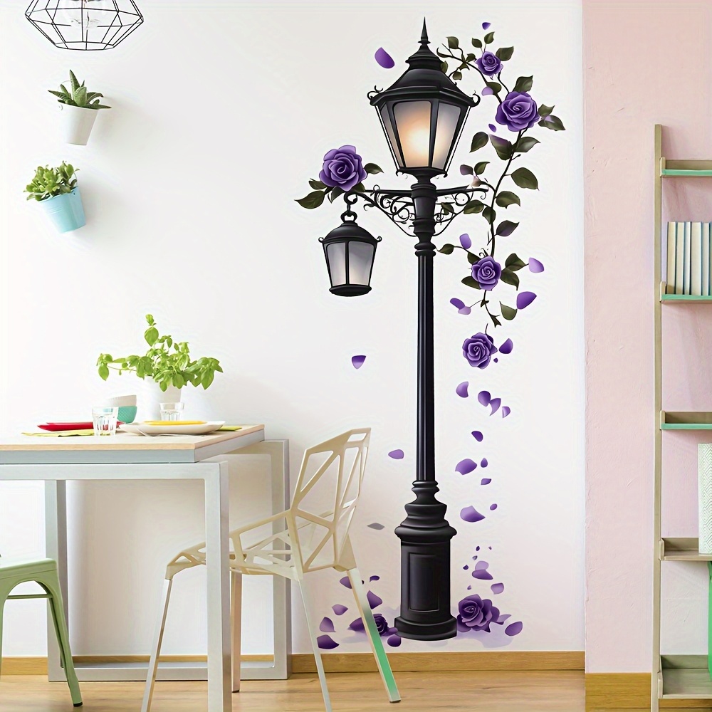 Purple Rose Street Lamp Wall Sticker Decoration For Living Room Sofa Background Wall Self-adhesive Remodeling Bedroom Wall Sticker