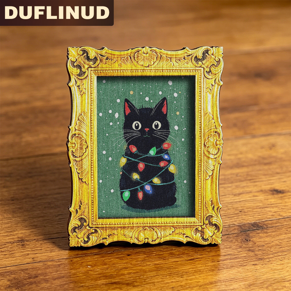 TEMU Imán de nevera de gato de navideño, mini, micro gato , con impresión de marco de fotos , imán de madera para nevera, decoración para puerta de