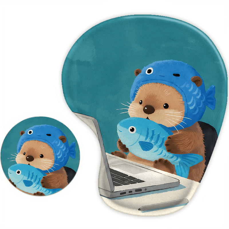 TEMU 1set Ergonomic Mouse Pad With Wrist Support | Cartoon Pattern, Non-slip Base, Comfortable Typing, Suitable For Gaming And Office Use, Silicone