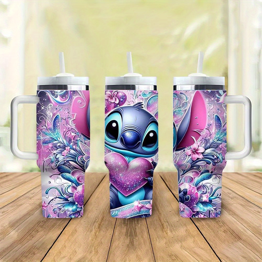 

1pc Stitch 40oz Insulated Stainless Steel With Lid & Straw - Leak-proof, Bpa-free, Floral & Heart Designs - Ideal For Valentine's Day, Easter, /father's Day - Indoor & Outdoor Use