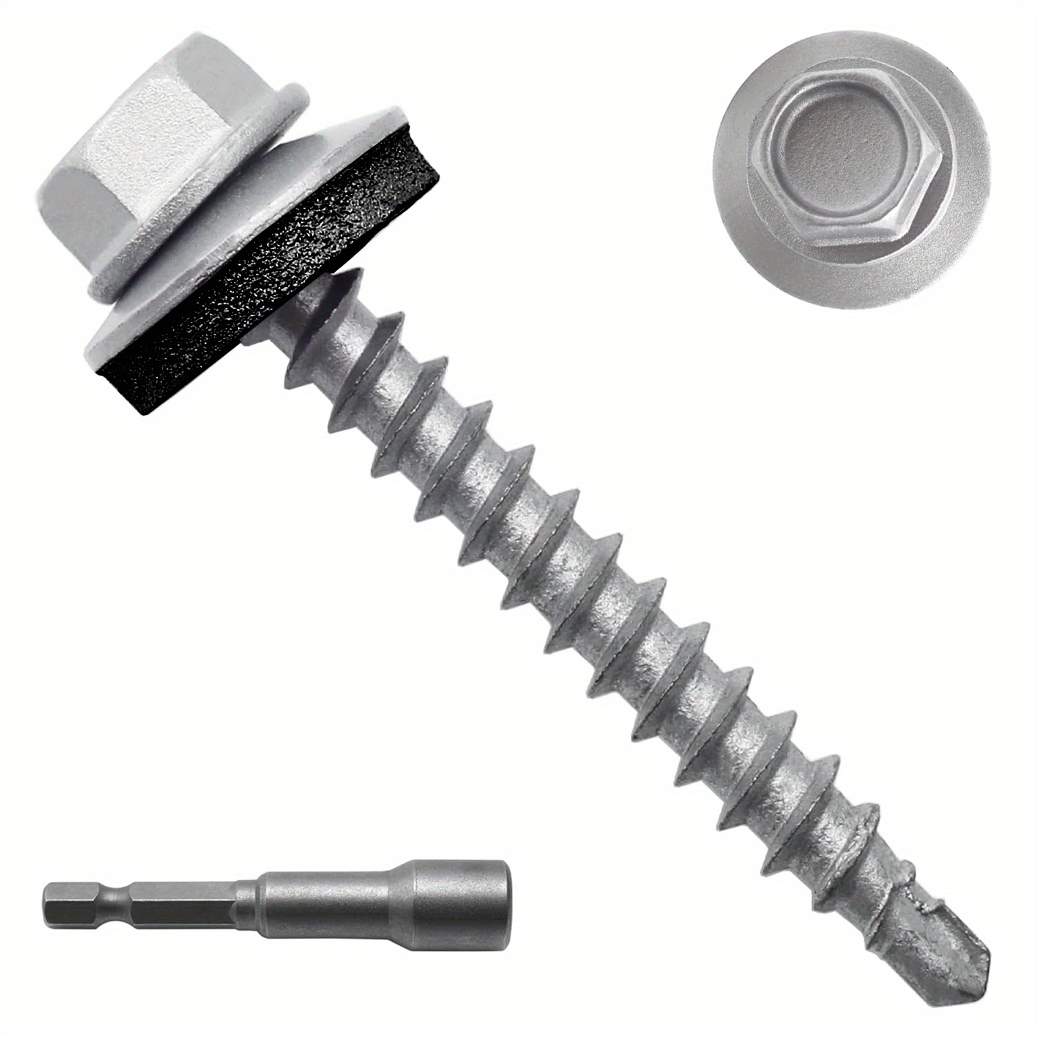 TEMU 300pcs Of #10 X 1-1/2" Carbon Steel Hex Head Self-drilling Screws For Metal Roofing, With Epdm Washers, Unpainted, Designed For Sheet Metal