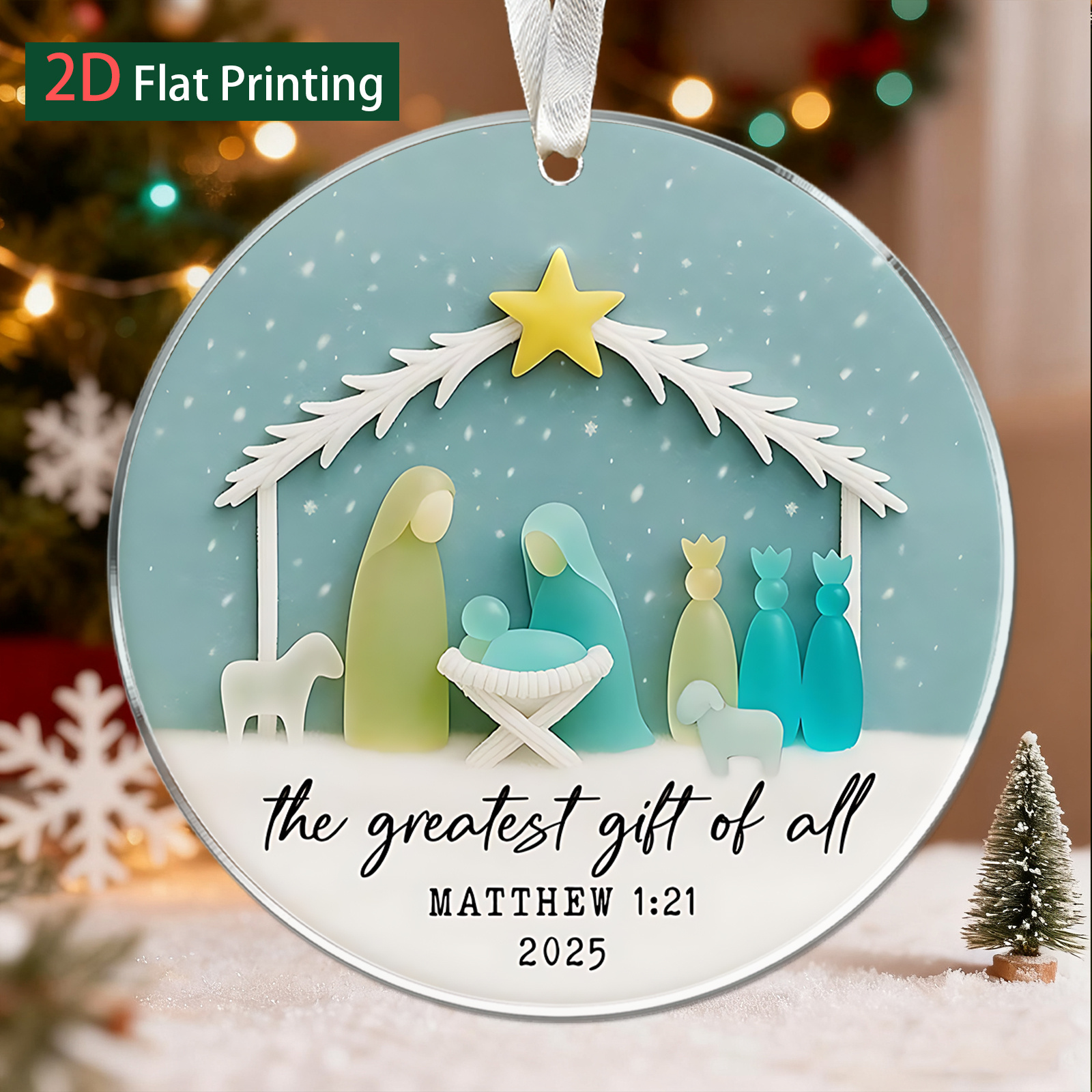 TEMU 2d Flat, 1pc Nativity Scene Gift Of All 2025 Shaped Sea Glass Friendship Acrylic Decoration, Sea Glass Art Acrylic Pendant, Perfect For