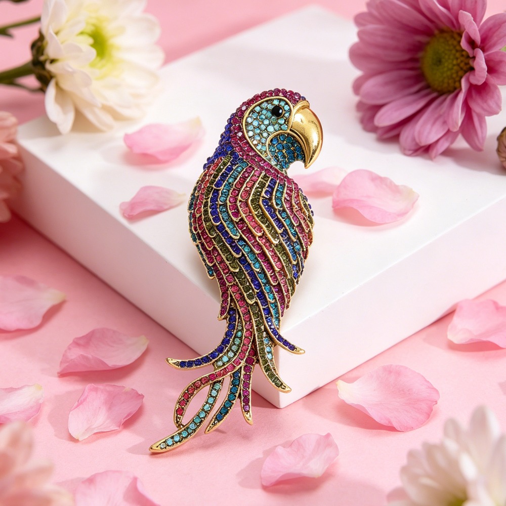 TEMU Broche de declaración de de diamantes de multicolor , pin de solapa de lujo de animal de tropical, accesorio elegante para mujeres y hombres,