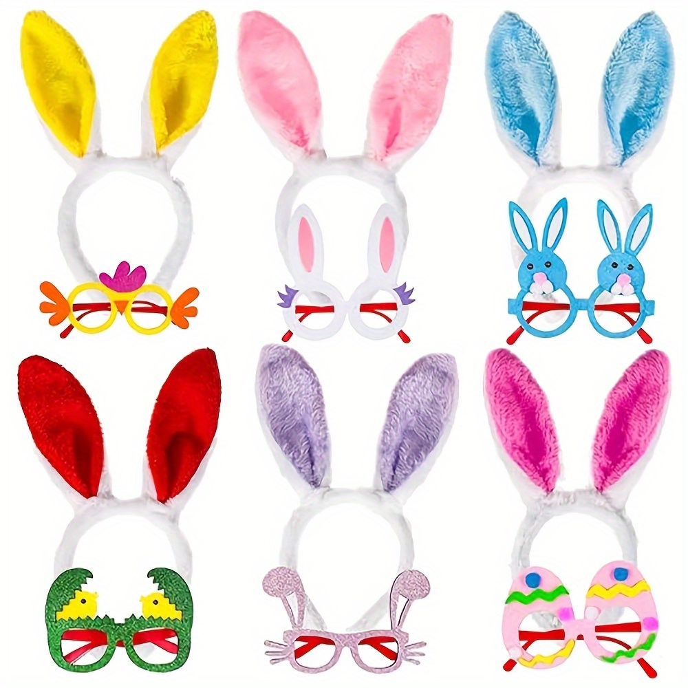 

12 1 Pack Easter Bunny Headband With Glasses Frame, Plastic , Photography Props, No Feather, No Electricity, Easter And Decoration