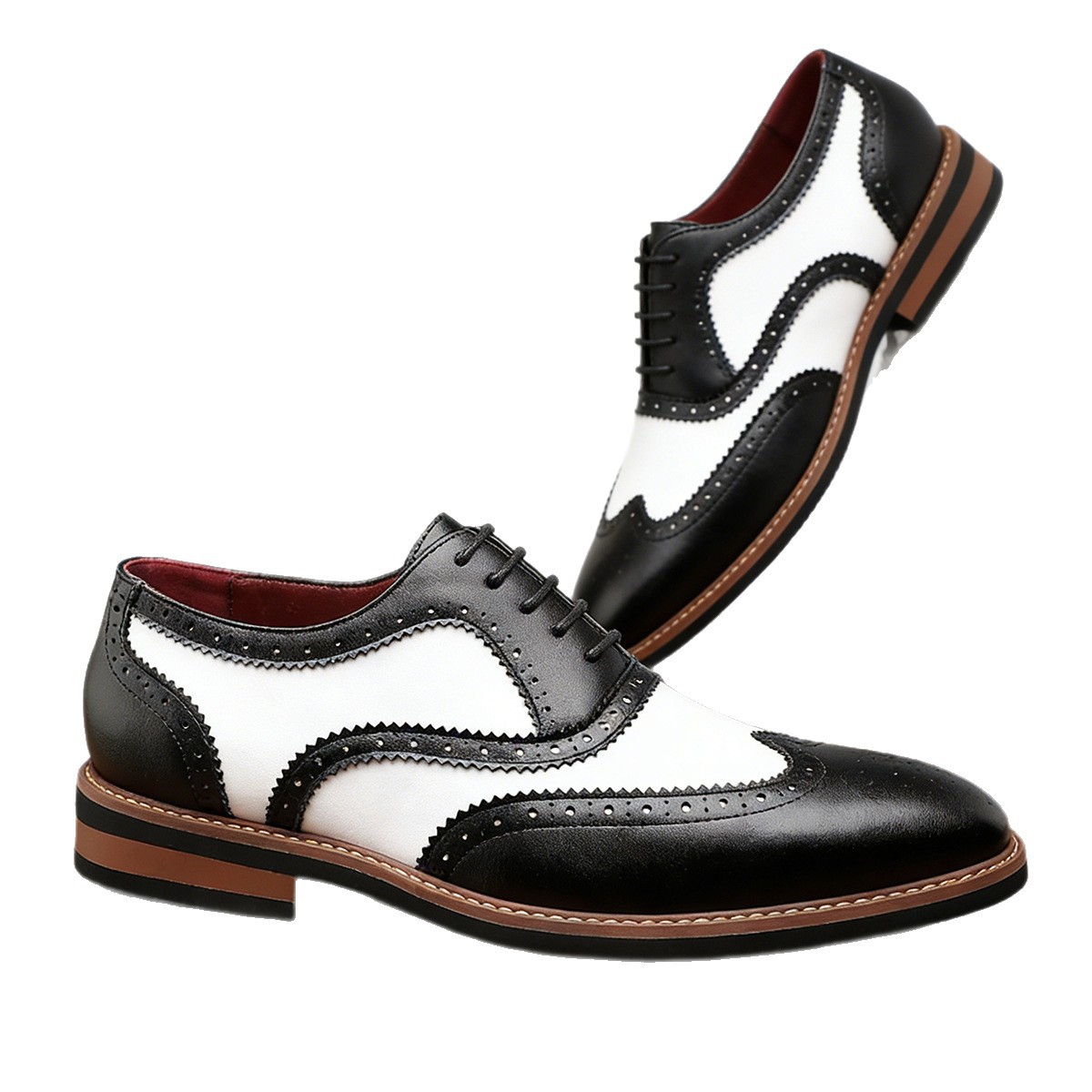 brown and white men's dress shoes Handmade Men's Two Tone Leather Wingtip Spectator Shoes US 11.5 / Brown/White / D main image 1