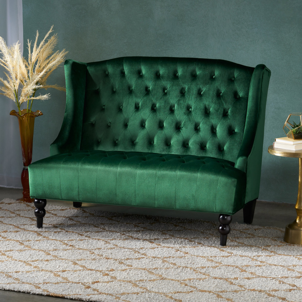 50-Inch Two-Seater Sofa, Comfortable Velvet Fabric, Mid-Century Modern Style, Minimalist Design, Extended Backrest, Compact Two-Seater Suitable for Bedrooms, Apartments And Home Offices