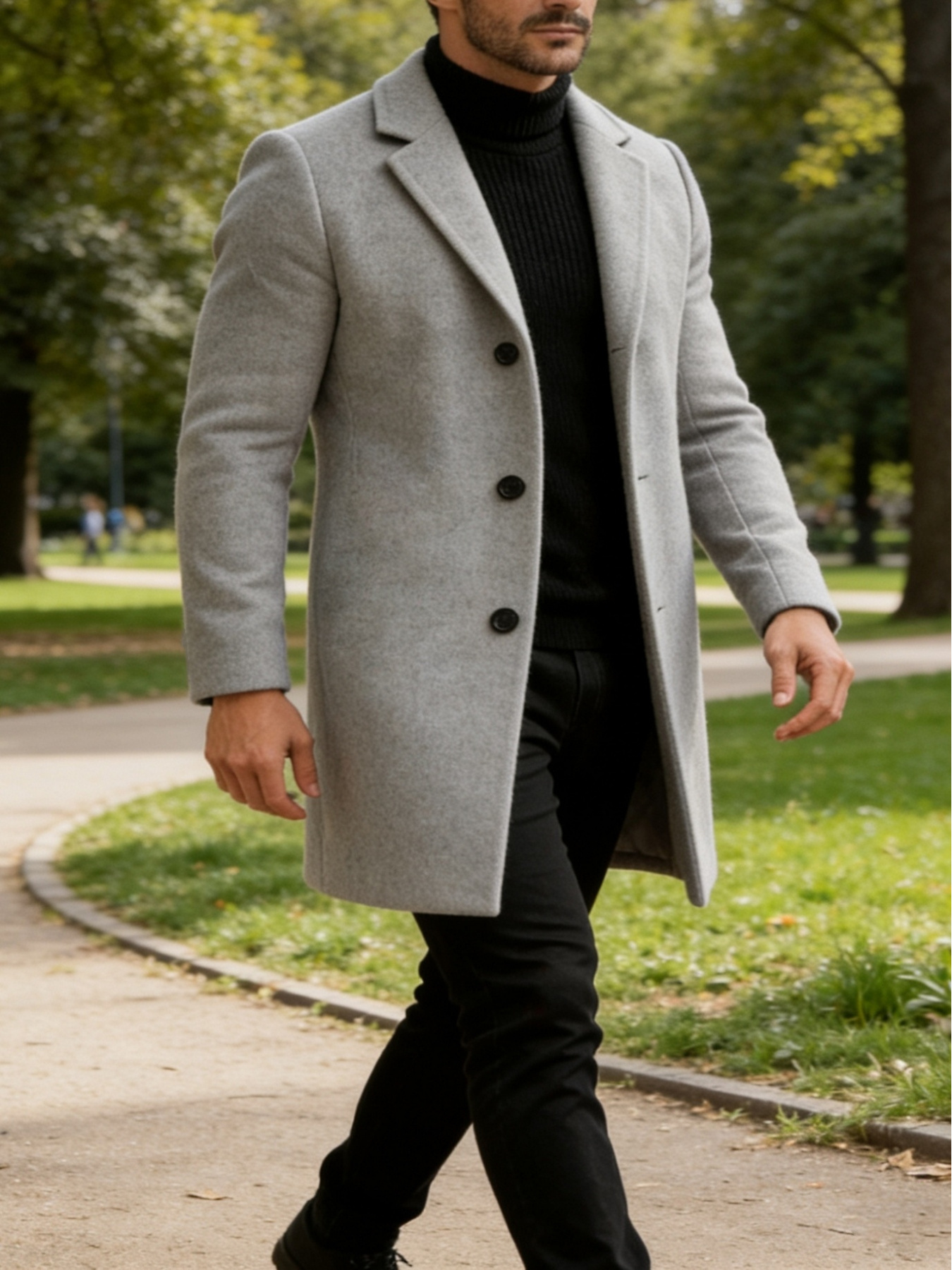 2026 spring autumn european and   mens   length mature and stable single breasted trench coat for daily commuting meetings   casual fashionable and versatile solid color outerwear top