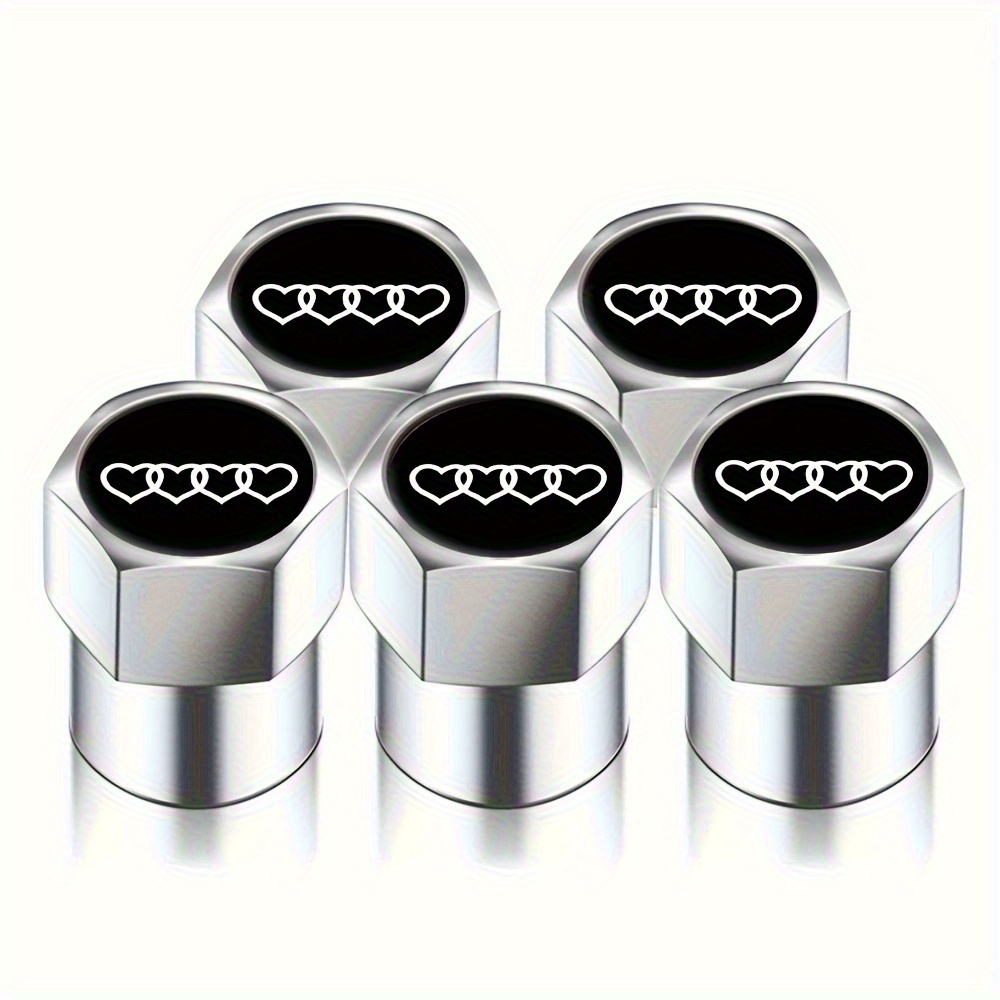 TEMU 5pcs/set Diy Universal Car Wheel Tire Air Valve Caps Stem Covers, Auto Bike Bicycle Truck Sticker 4 Heart Shaped Car Styling Decorative