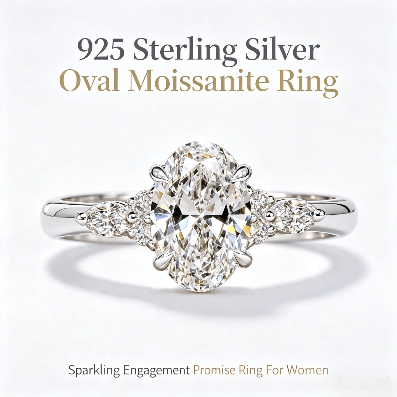 TEMU S925 Sterling Silver Oval Moissanite Engagement Ring, Promise Wedding Band, Sparkling Exquisite Jewelry, Gift For Her, Birthday Anniversary