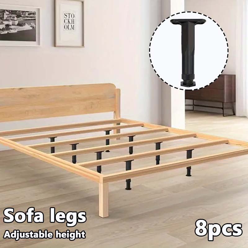 Image of 8pcs Adjustable Bed Frame Support Legs, Heavy-duty Furniture Feet, Extra Center Slats, Plastic, Black, For Frame/ Sofa/ Dresser/ Chair/ Table Replacement Parts