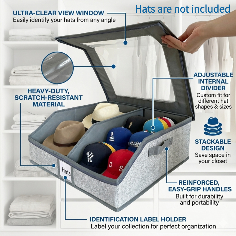 TEMU Large Capacity Hat Organizer For Baseball Caps, Clear Window Hat Storage Box, Dustproof Cap Holder, Space Closet Organizer For Snapback, Trucker