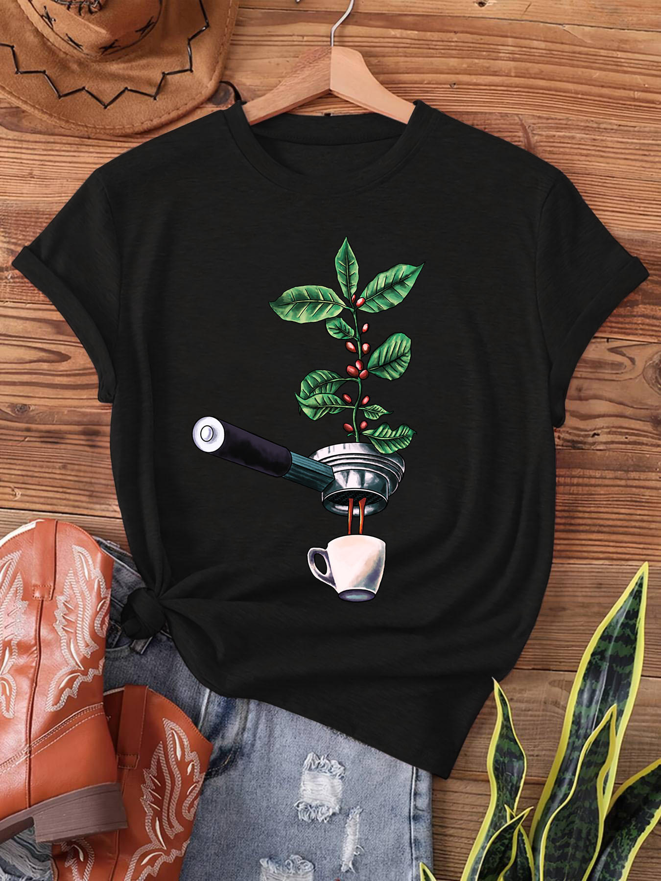 café estampado camiseta manga corta - Temu El Salvador, image size:800x1067