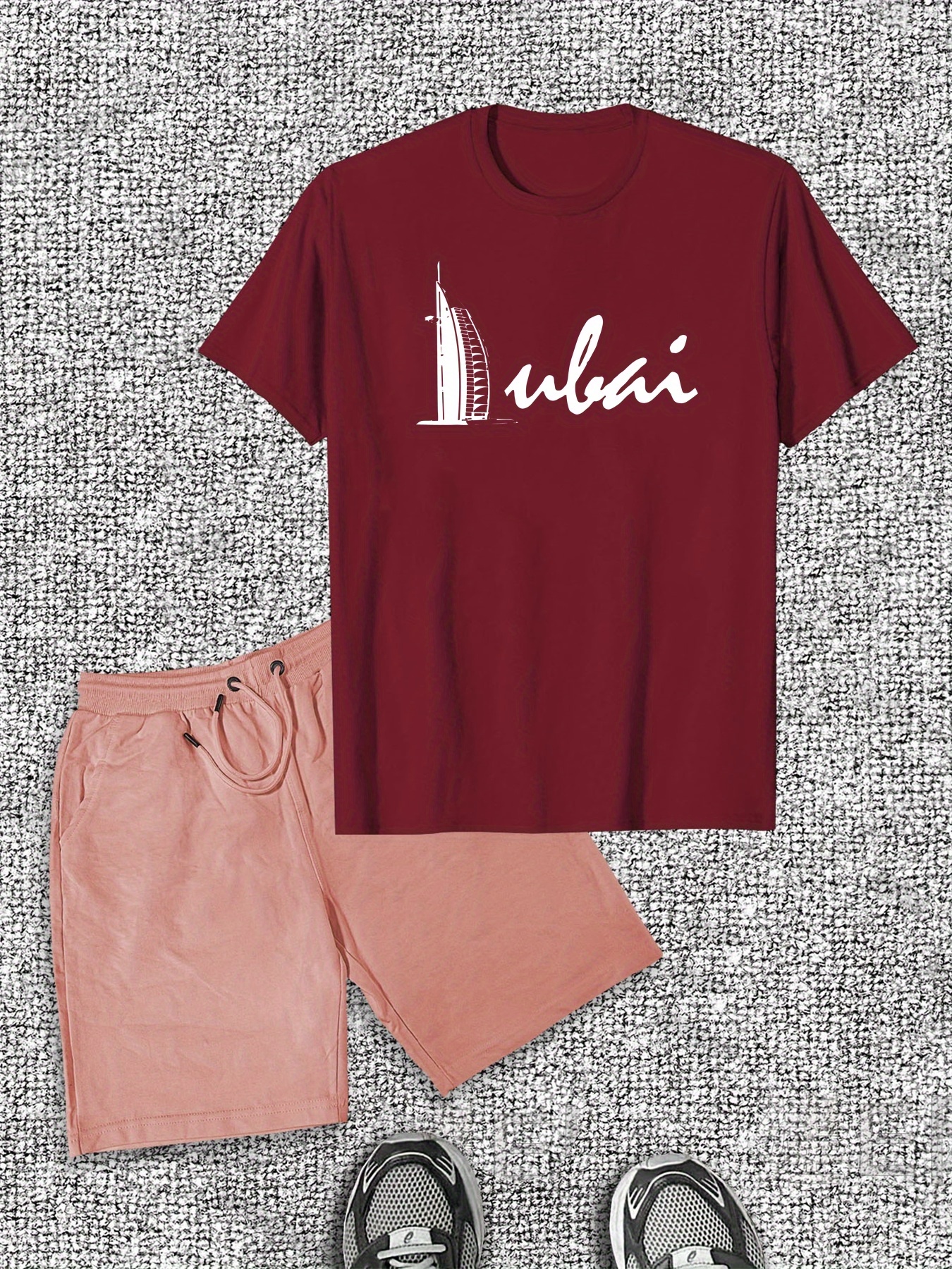 Men'S Casual Summer T-Shirt & Shorts Set - Solid Color, Cotton Blend, Round Neck, Short Sleeve, Elastic Waistband with Drawstring, Regular Fit, Knit Fabric, 150gsm - Perfect for Casual Attir