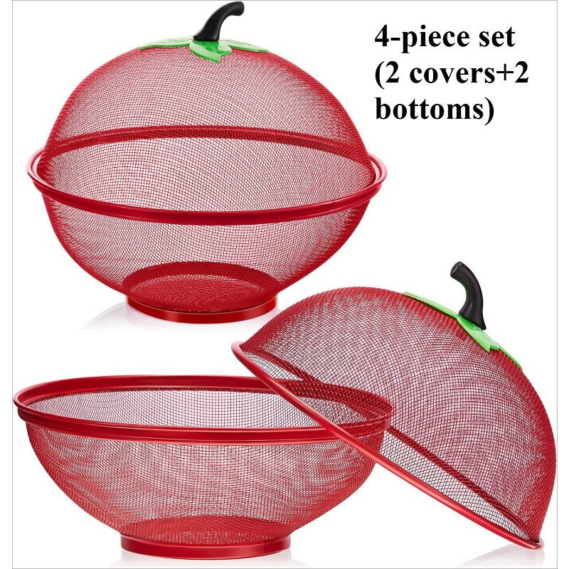 4pcs Fruit Basket With Lid, Metal Mesh -shaped Fruit Bowl Cover, Protective Rack, Anti-fly Reusable Filter For Dining Table, Suitable For Gifts, Restaurants, Kitchens, Food And Vegetables - Red