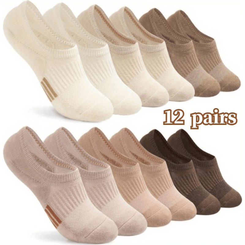 Image of Women No Socks, 12 Pairs Mixed Colors, Non Slip Breathable Low Cut Sports Socks, Soft Comfortable Invisible Socks For Yoga Running Daily Wear