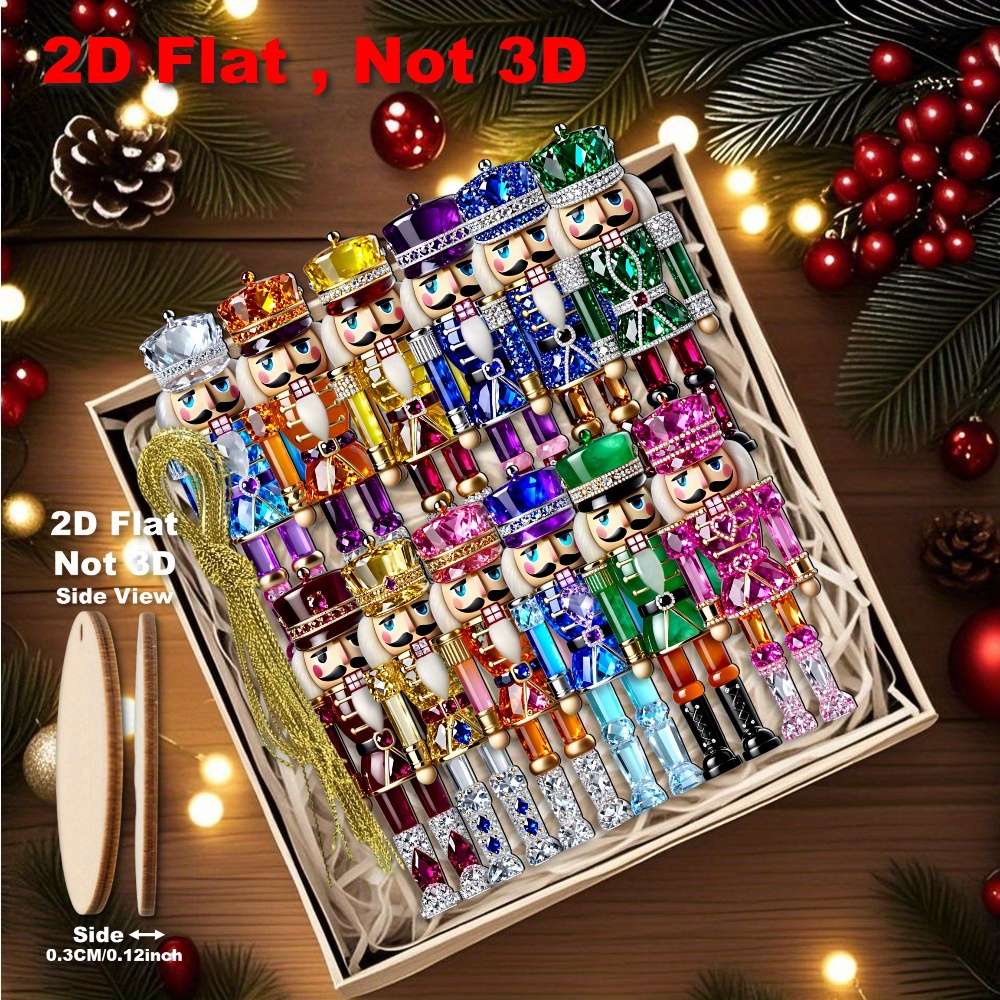 TEMU [2D Flat] 12 Stk./18 Stk. Glitzernde, farbenfrohe Edelstein-Nussknacker-Holzornamente, 4,7 Zoll Anhänger, Weihnachten, Neujahr,