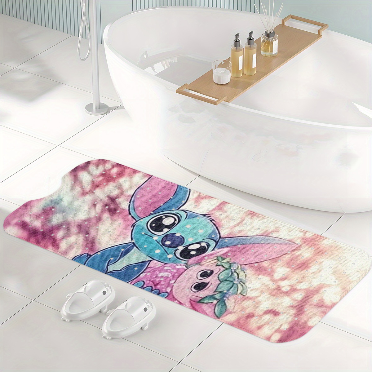   pink and purple tone cartoon style bathtub mat non slip bathroom bath mats for shower floor 40x100cm 15 7x39 3in extra long soft water absorbent anti skid tub mat collection Product details 6
