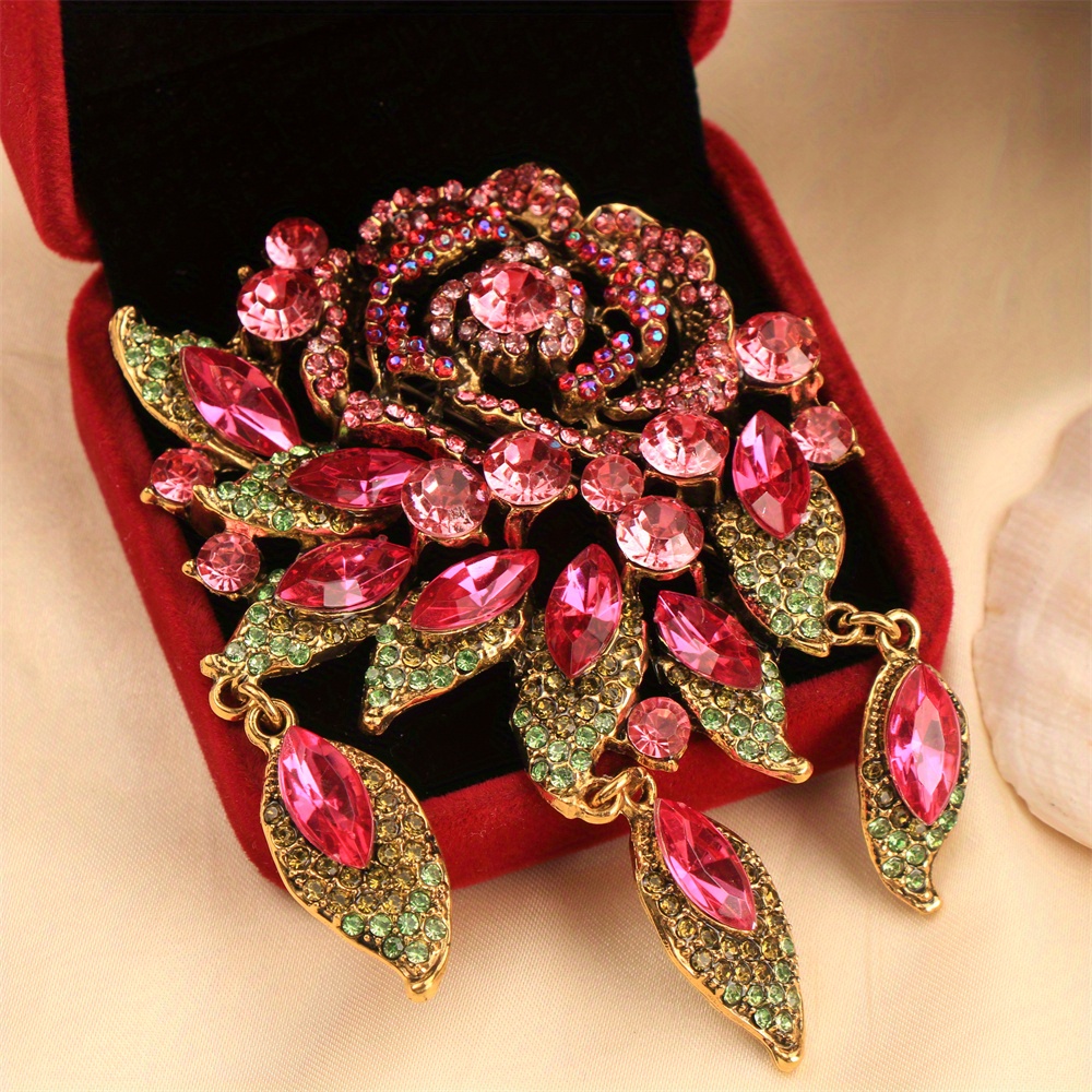 Image of Baroque Luxury Beautiful Heavy-duty Flowers Colorful Glittery Design Men Women Brooch Pin