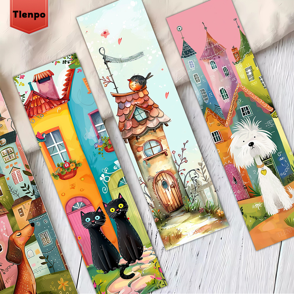 TEMU 32pcs Whimsical Cat And Dog Bookmarks, Imaginative Animal Village Bookmarks, Quirky Cat And Dog Bookmarks, Abstract Unique Exquisite Bookmarks,