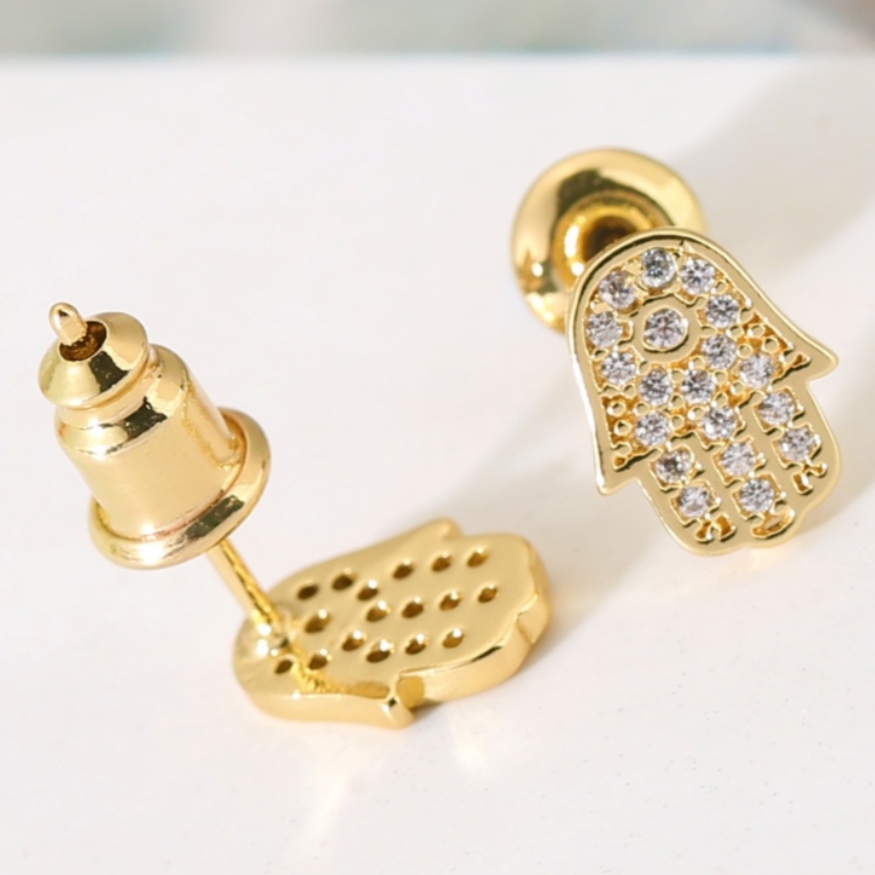 Image of 1 Pair, Sparkling Unique Fatima Hand Stud Earrings, Trendy Classic Easy Women's Ear Jewelry, Suitable For Daily Wear, Prom, Vacation, Party, Versatile Item, Gift