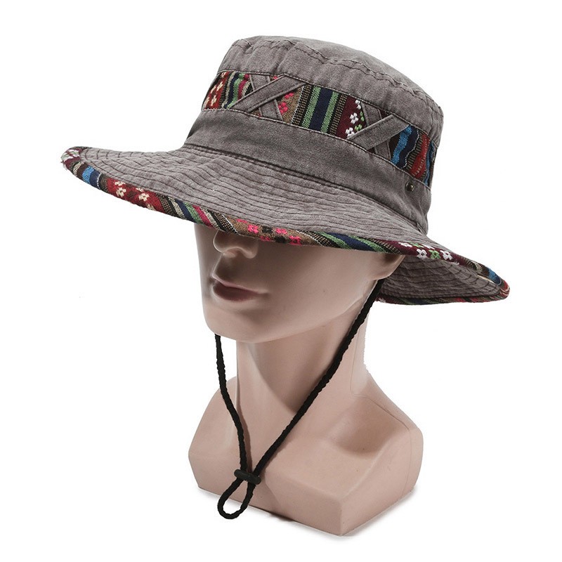 TEMU 1pc Retro Ethnic Fisherman Hat, Adjustable Lightweight Suitable For Outdoor Sun Hat, Festival, Hand Washable Unisex, Casual Wear For Fairs And