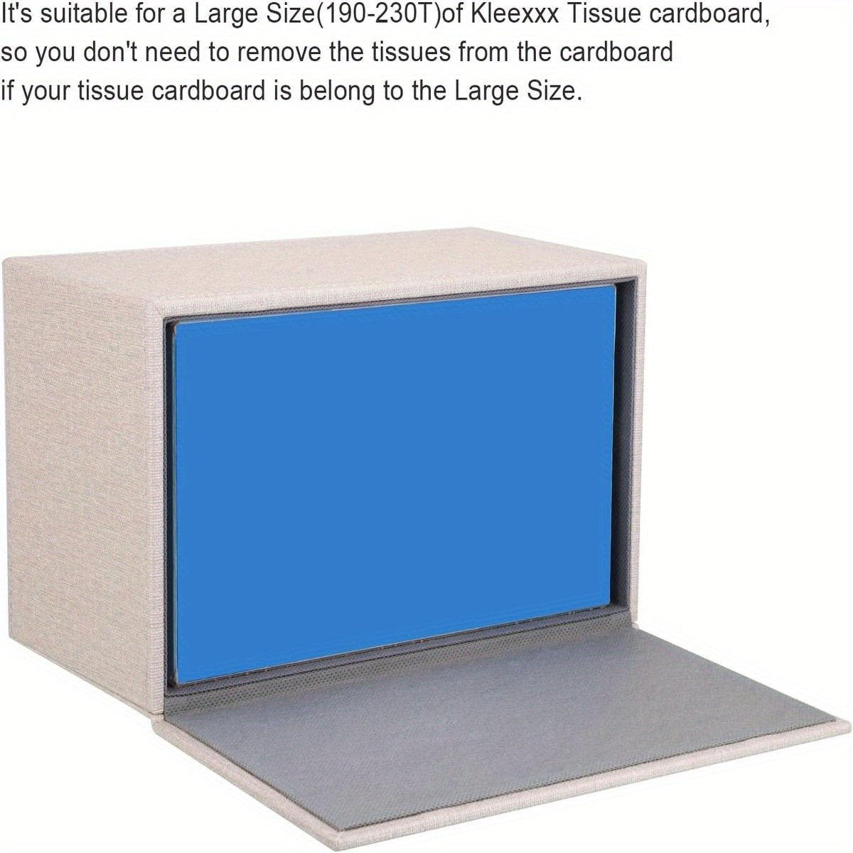   large rectangular tissue box cover with magnetic closure - beige & mdf construction, decorative storage holder with rounded corners & sturdy frame for bathroom, living room, office, car - fits large /kitchen tissues, space-saving design, durable plastic frame & fabric,   decor for table, desk, vanity, dresser, or commercial use - secure magnetic bottom for   Product details 5