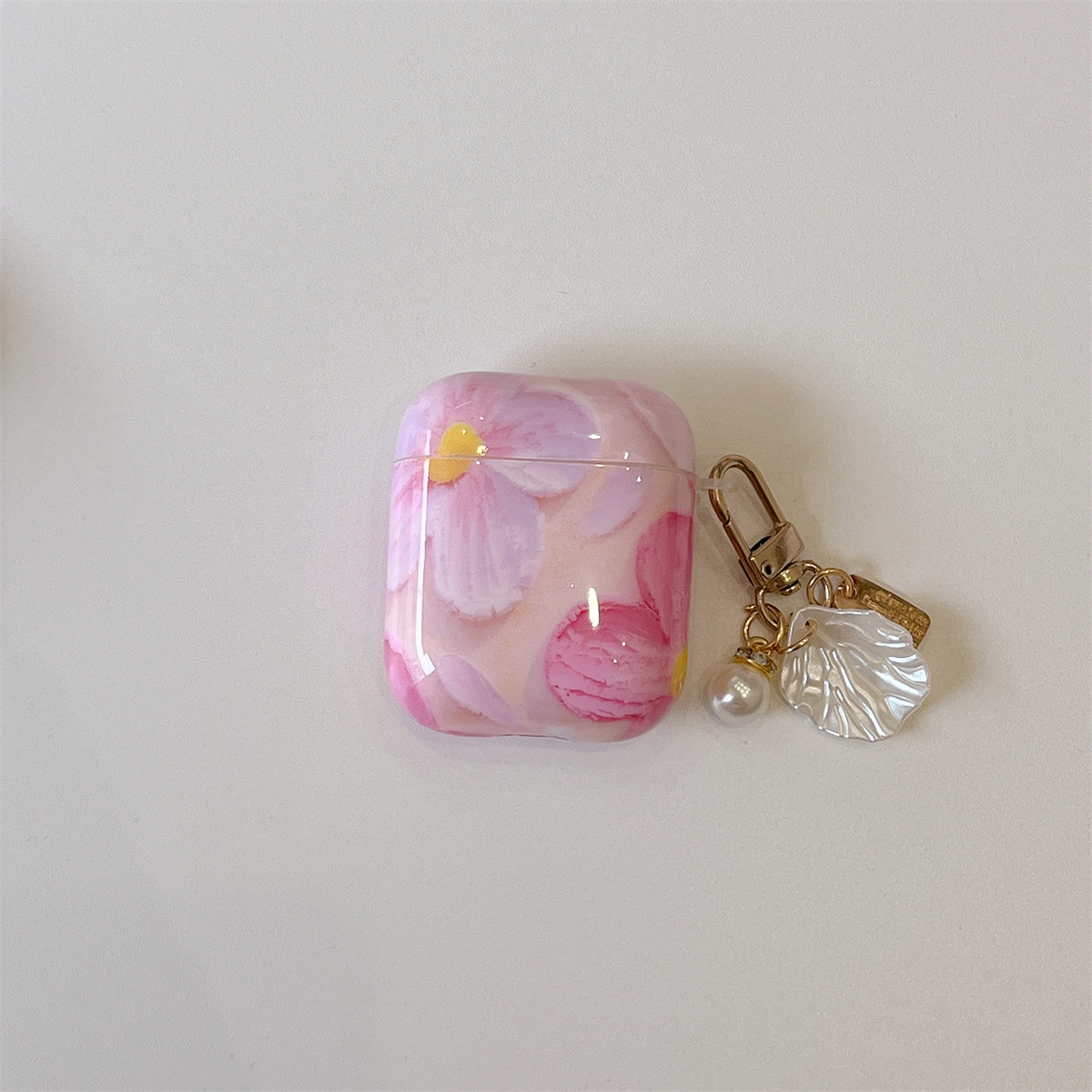 1pc Silicone Hard Case For Airpods 1/2/3/4/pro/, Oil Painting , Protective Cover With Keychain