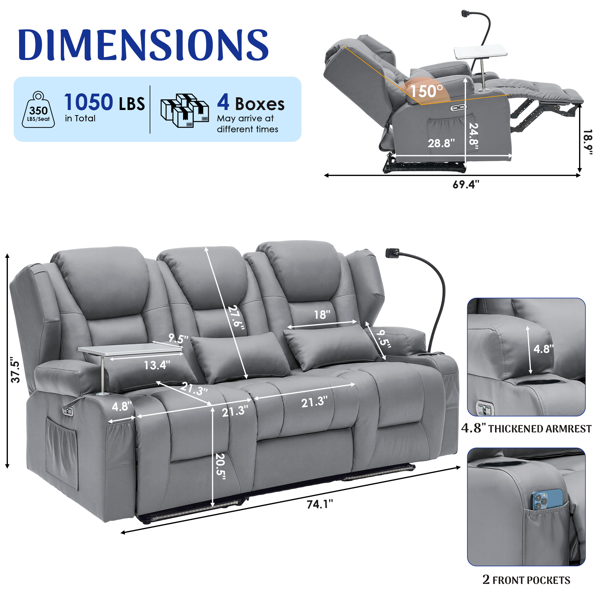 Power Recliner Sofa up to 4 Seat with Dual Consoles, 7 Color LED... product image 14