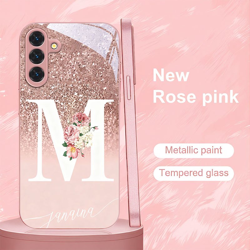 TEMU Phone Case: Gradient Glitter Background Letter M Floral Print Phone Case Suitable For Galaxy