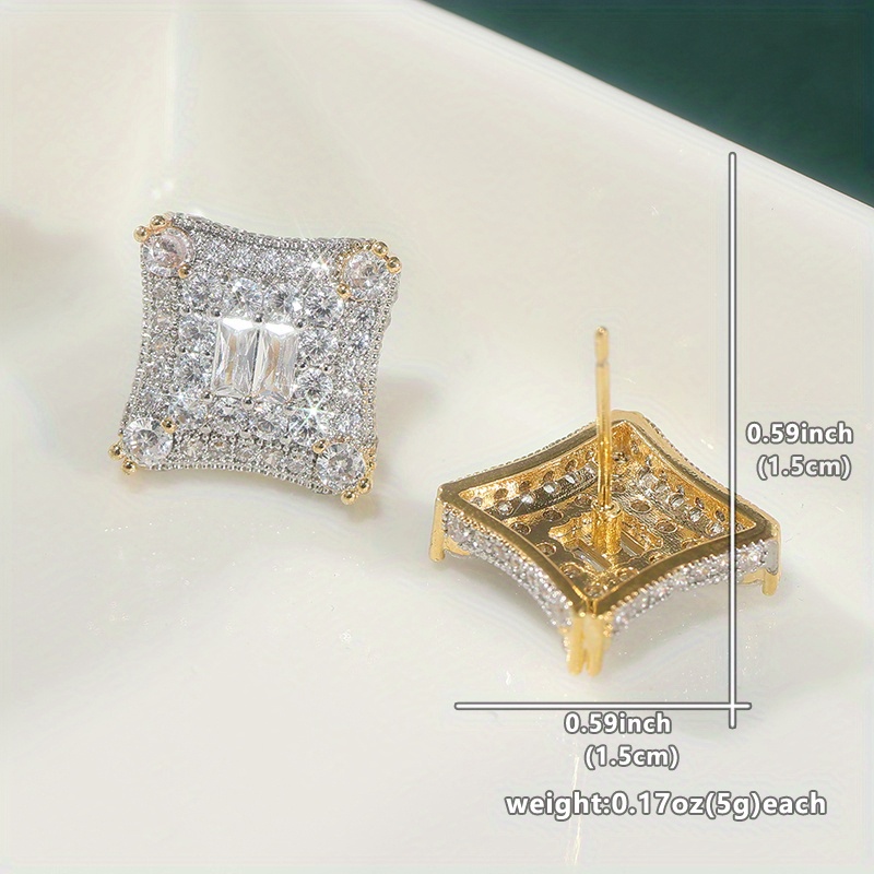 Fashionable Synthetic Zirconia Square Stud Earrings