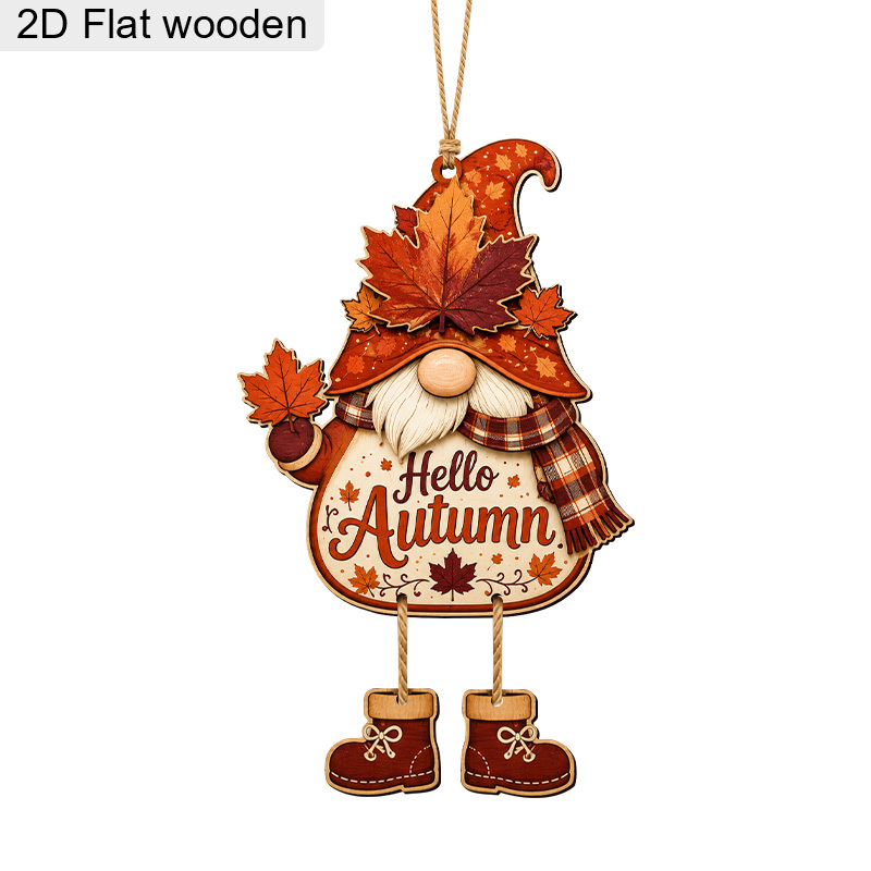 TEMU 2d Flat, 2d Flat Printed 3pcs Set, Two-dimensional "hello Autumn" Maple Leaf Gnome Wooden Hanging Sign, Farmhouse Style Autumn Welcome Plaque,