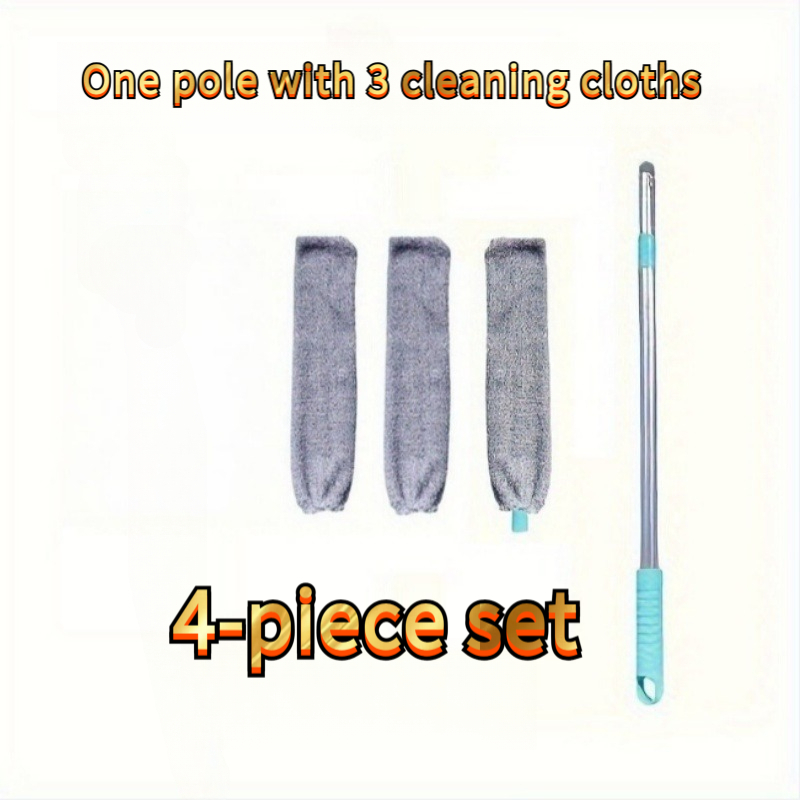 4pcs Set (1pc Rod And 3pcs Cloths) Adjustable Long-handle Duster | Ideal For Cleaning Under Beds, Sofas, And Crevices, With 3pcs Replaceable Cloths - Free, Home Cleaning Tool, Dust Mop
