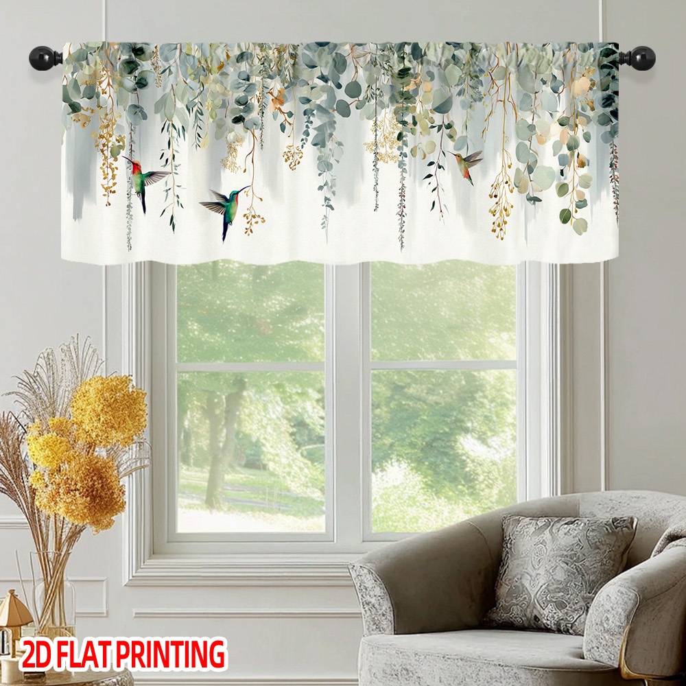 TEMU 2d Flat, 2d Flat Print 54x17.7in/137x45cm Window Valance Curtain Featuring A Design With Spring Eucalyptus And Hummingbirds, Made From. This