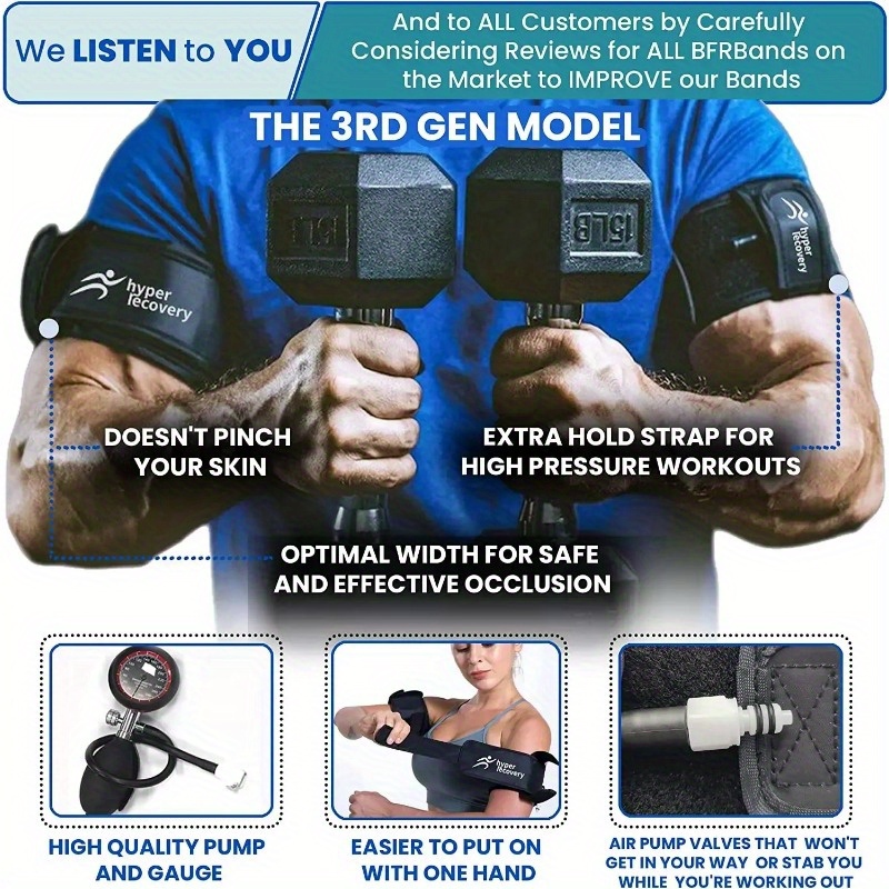 Hyper Recovery BFR Training Cuffs for Arms & Legs - Blood Flow Restriction Bands with Adjustable Pressure 0-300mmHg, Breathable Nylon Material, Portable Carry Bag Included, Ideal for Muscle Growth, Fitness & Injury Prevention